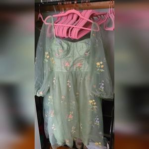 Plus Puffy Sleeve Tulle Dress